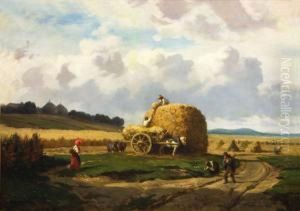 Paisaje Con Carro De Heno