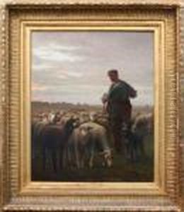 Le Pere Chicore Et Sontroupeau Devant Barbizon by Jean-Ferdinand Chaigneau