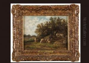 Shepherd And Sheep by Jean-Ferdinand Chaigneau
