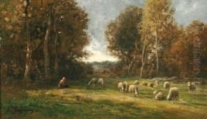 Bergere Et Son Troupeau Au Bas Breaubarbizon by Jean-Ferdinand Chaigneau