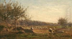 Bergere Et Ses Moutons Plaine Del'angelus by Jean-Ferdinand Chaigneau