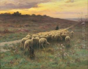 La Plaine De Barbizon, Au Soleilcouchant by Jean-Ferdinand Chaigneau