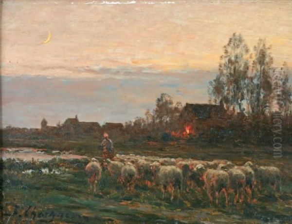 Troupeau De Moutons Le Soir Devantchailly - view 1
