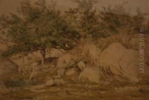 Bergere Et Ses Moutons
 Executee Vers 1860, Aquarelle, Craie