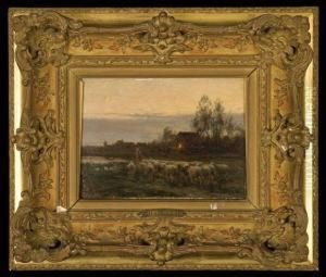 Le Berger Et Son Troupeau Au Coucher De Soleil by Jean-Ferdinand Chaigneau