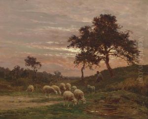 Berger Et Son Troupe Au Soleil Couchant