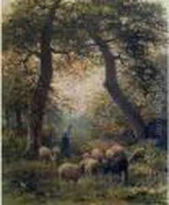 :bergere Et Ses Moutons by Jean-Ferdinand Chaigneau