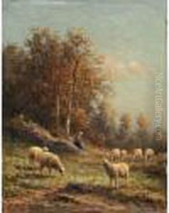 Bergere Et Moutons Aupaturage by Jean-Ferdinand Chaigneau