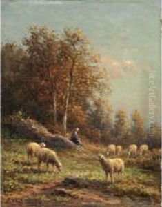 < Bergere Etmoutons Au by Jean-Ferdinand Chaigneau