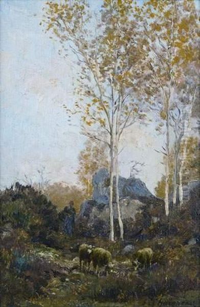 Paysage Et Moutons Dans Les Rochers De Fontainebleau - view 1