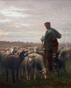 Le Pere Chicore Et Son Troupeau Devant Barbizon by Paul Chaigneau