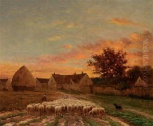Le Grand Troupeau Au Soleil Couchant Achailly by Paul Chaigneau