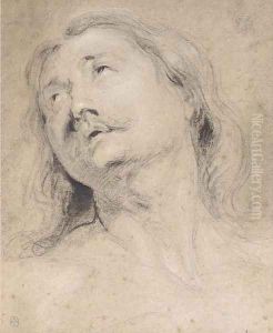 Head of a man looking up to the left by Thomas Willeboirts, Called Bosschaert