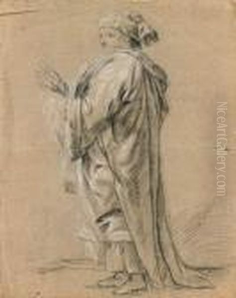 Personnage Drape A L'orientale
Crayon Noir Et Craie Blanche Sur Papier Beige - view 1