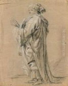 Personnage Drape A L'orientale
Crayon Noir Et Craie Blanche Sur Papier Beige by Charles Michel-Ange Challe