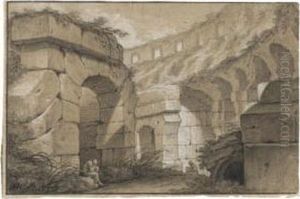 Interior Of The Colosseum, With Seated Figures by Charles Michel-Ange Challe