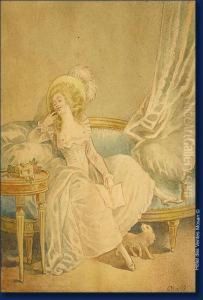 Jeune-femme Dans Un Interieur by Charles Michel-Ange Challe