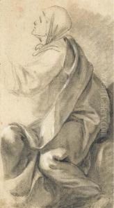 Une Femme Drapee Assise Regardant En Haut A Gauche by Charles Michel-Ange Challe