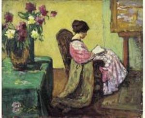 Femme Lisant Dans Un Interieur, Circa 1920. by Jean Laurent Challie