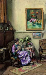 Madame Challie A La Lecture by Jean Laurent Challie