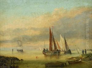 Cattle And Figure In A River Landscap by George-Paul Chalmers