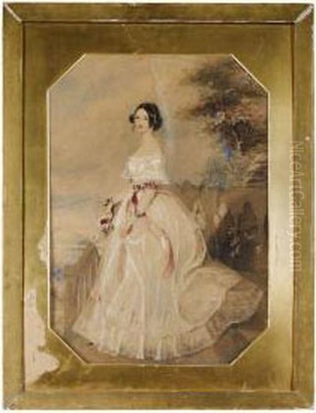 Portrait Of A Lady Standing Before A River Landscape - view 1