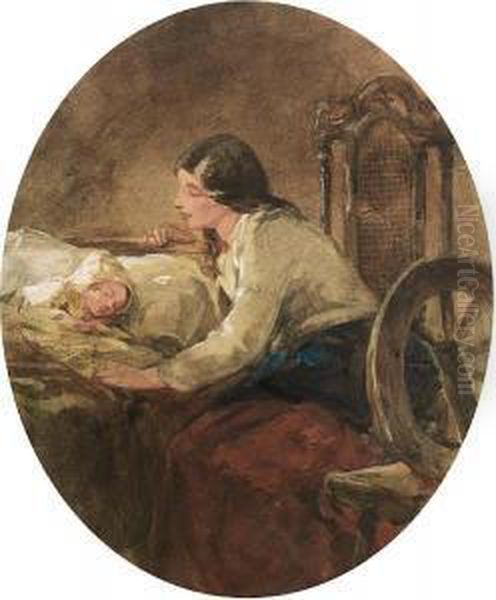 Mother And Child By A Spinning Wheel - view 1