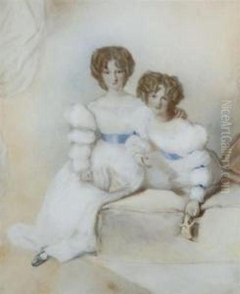 A Double Portrait Of Two Sisters, Both In White Gowns - view 1