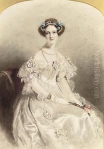 Portrait Of A Lady, Three-quarter-length, Dressed For A Ball by Alfred-Edward Chalon