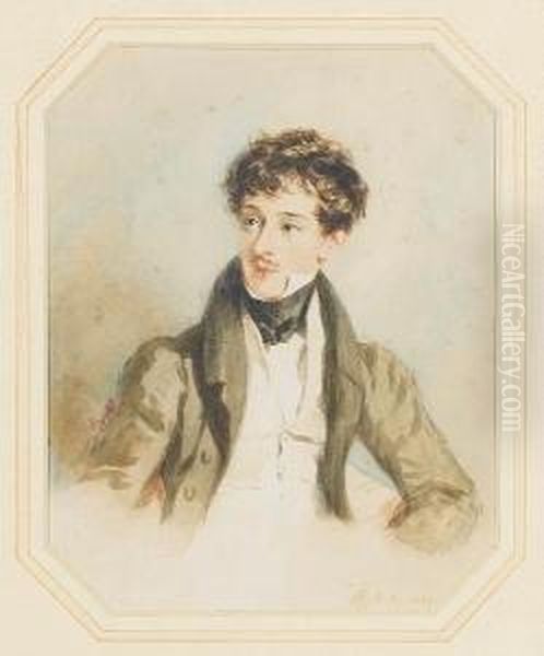 A Young Gentleman, Wearing Grey Coat, White Waistcoat And Black Stock. - view 1