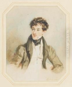 A Young Gentleman, Wearing Grey Coat, White Waistcoat And Black Stock. by Alfred-Edward Chalon