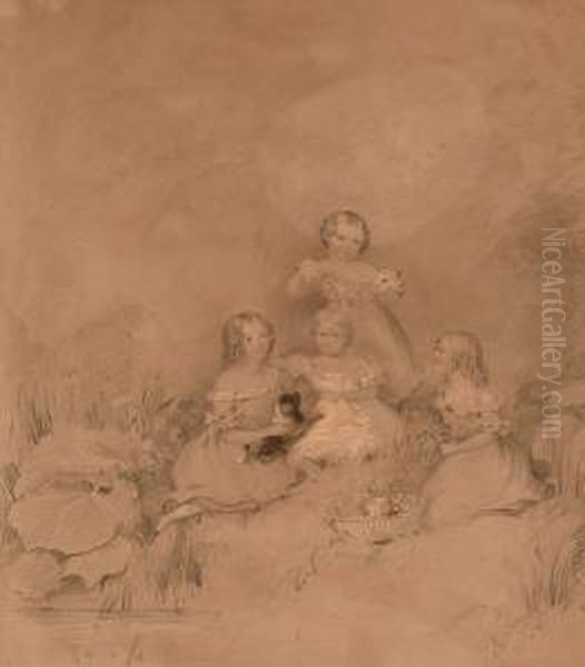 Four Sisters And Their Dog By A Pool. - view 1
