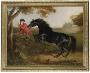 Jumping A Fence, With A Huntsman, In The Groundsof Spye Park, Wiltshire by Henry Bernard Chalon
