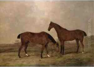 Two Bay Hunters by Henry Bernard Chalon