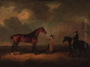 Sir David, Held By A Groom, With Another Figure On A Pony, In Anextensive Landscape