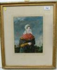 Portrait Of A Young Lady Wearinglace Bonnet With Cathedral And Town Beyond by John James Chalo