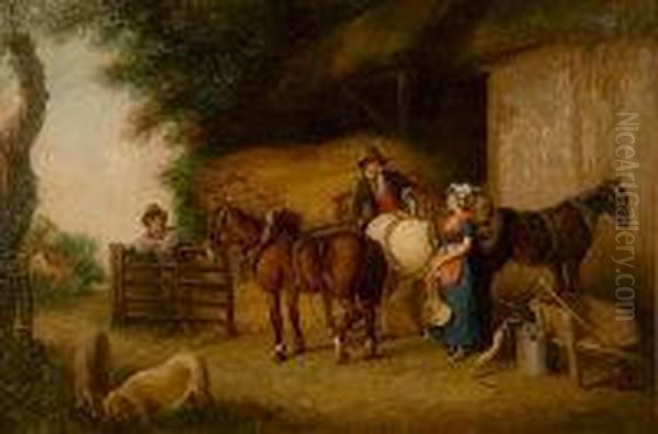 Farmhands With Horses And Animals - view 1