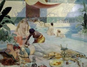 Odalisques By The Harem Pool by Louis Chalon