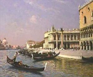 Venice Doge's Palace, Marciana Library and Santa Maria della Salute in the Distance by Gaston Hippolyte Boucart