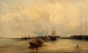 Estuary Scene With Shipping by George Chambers