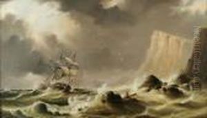 A Brig In Distress Off A Rocky Lee Shore