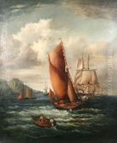 A Barge, Paddle Steamer And Other Vessels Off The Coast - view 1