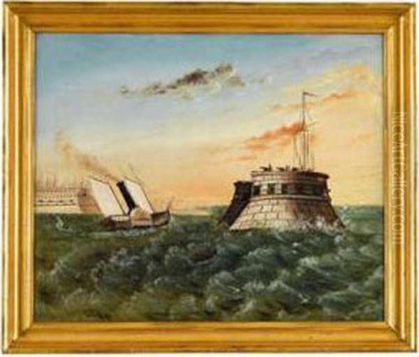 Harbor, Fortress, And Steamboat With Side-wheels - view 1