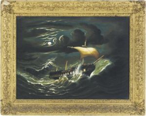 Storm-tossed Frigate In Moonlight