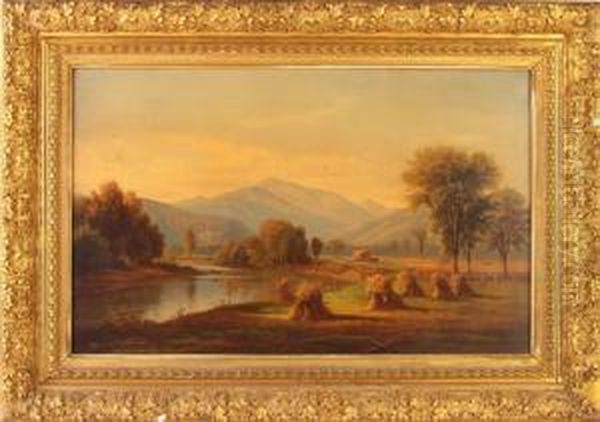 Landscape With Haystacks, Stream And Mountains - view 1