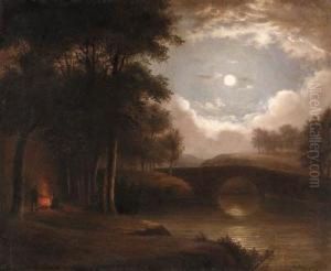 Moonlight Landscape With Campfire