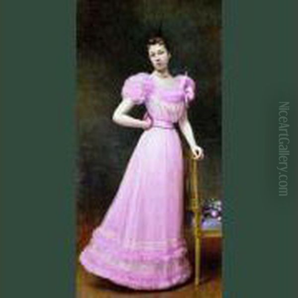 Femme En Robe Rose Du Couturier Worth - view 1