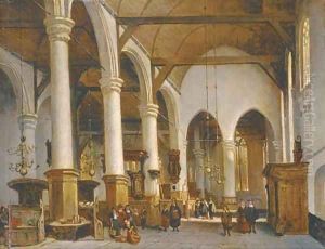 Figures in a church interior by Johannes Bosboom