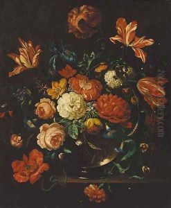 Flowers in a glass vase by Nicolas Baudesson