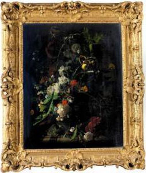 Flowers In A Vase With Bird's Nest On A Marble Pedestal - view 1